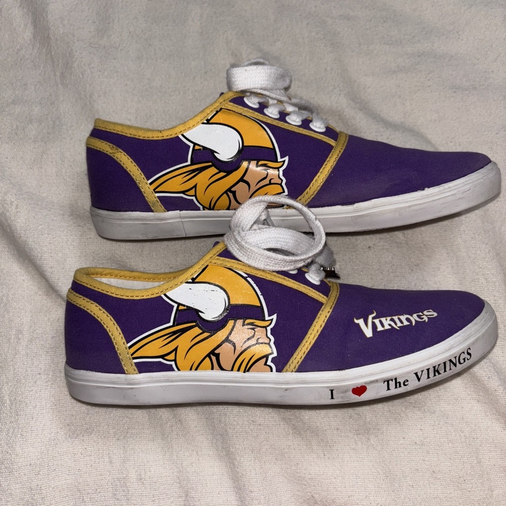NFL Womens Sz 6.5 Minnesota I Love The Vikings Football Canvas Shoes Purple - Picture 3 of 13